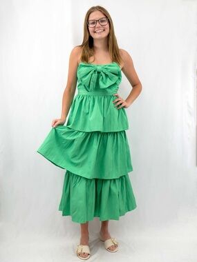 Maxi Dress with Front Bow - Green